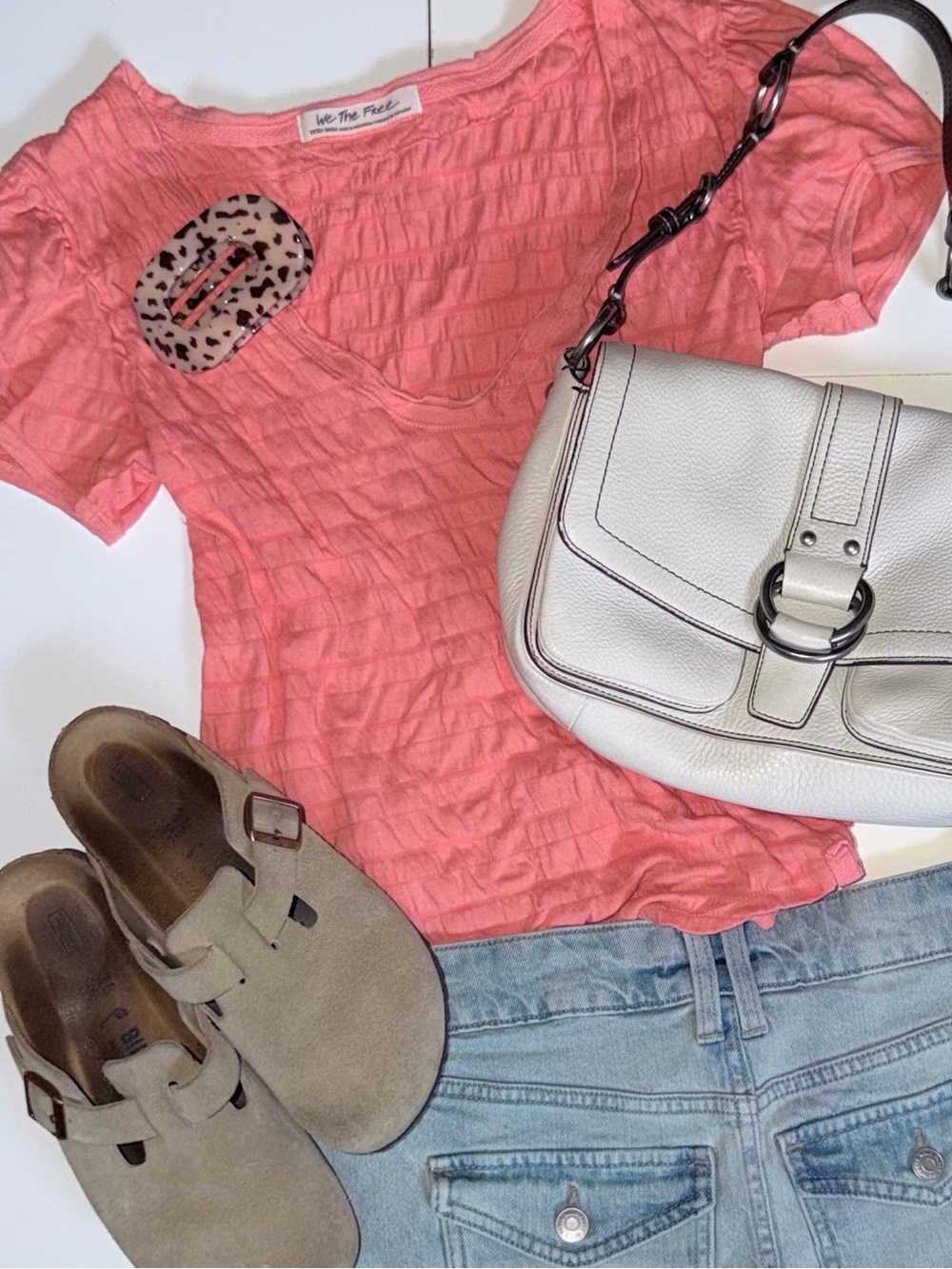 We The Free coral pink crinkle short sleeve tee size xs